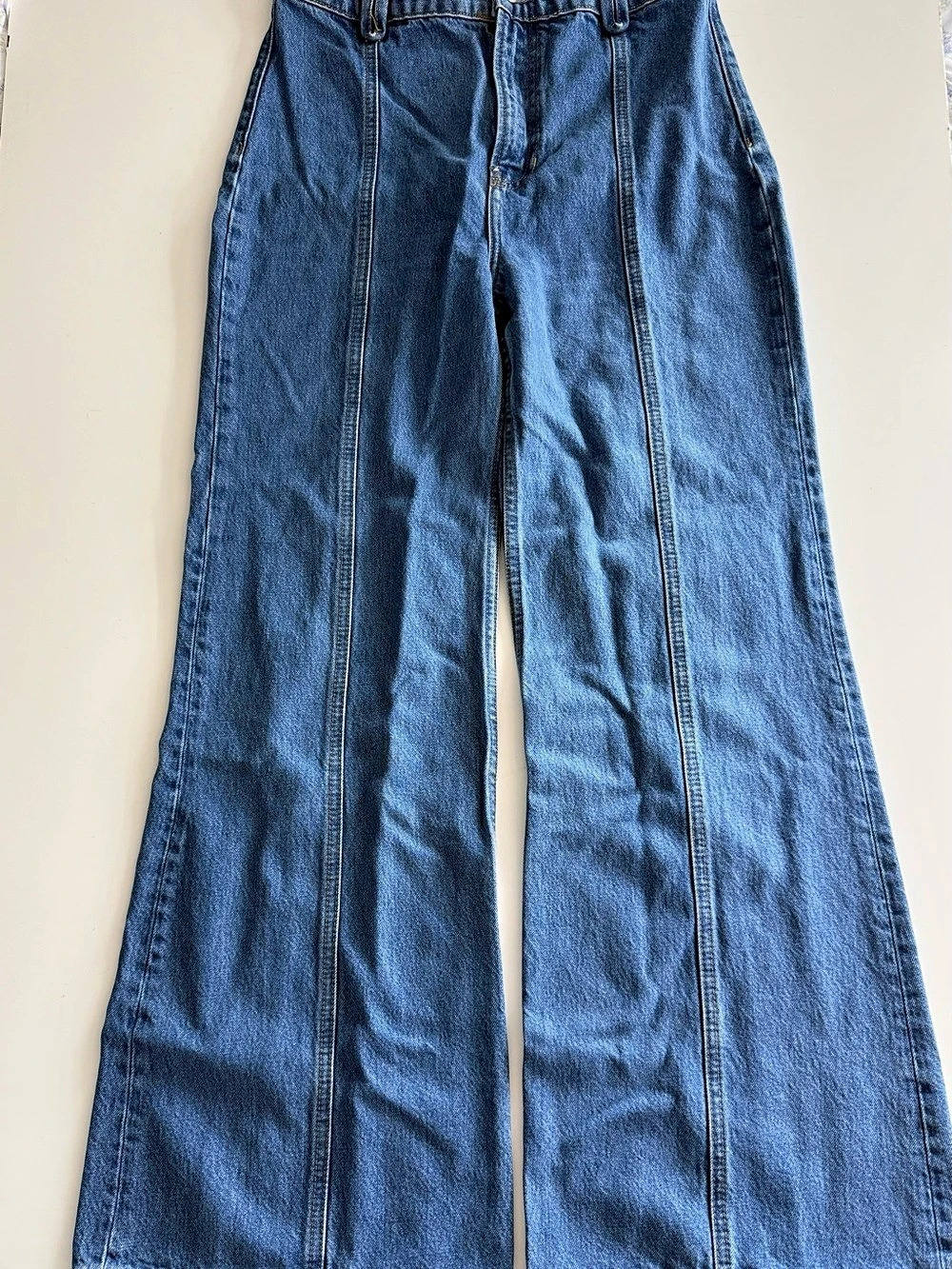 Reformation Leah Seamed High Rise Wide Leg Jeans Blue Waist 29